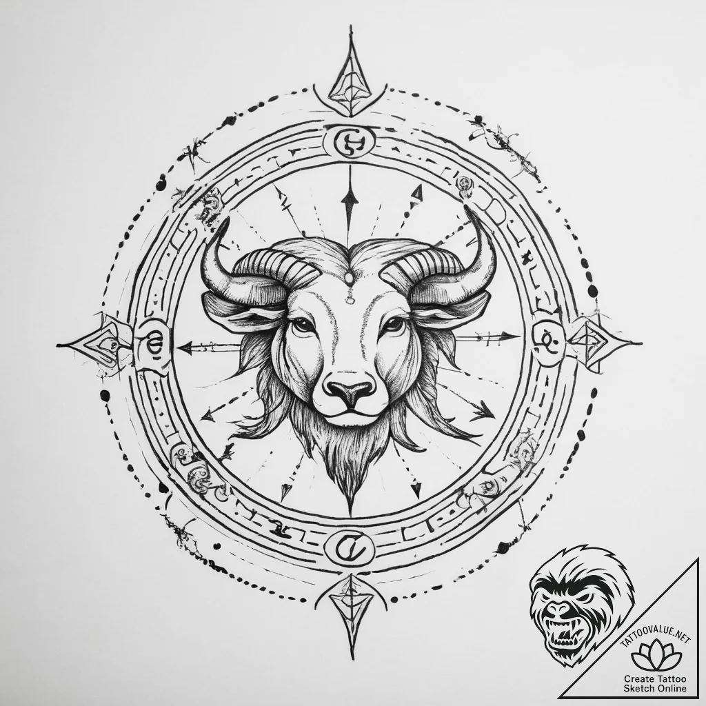 Tattoo design a zodiac symbol as if drawn in... - tattoo sketch (№1754438469_0, 06.08.2025 00:01) — tattoovalue.net