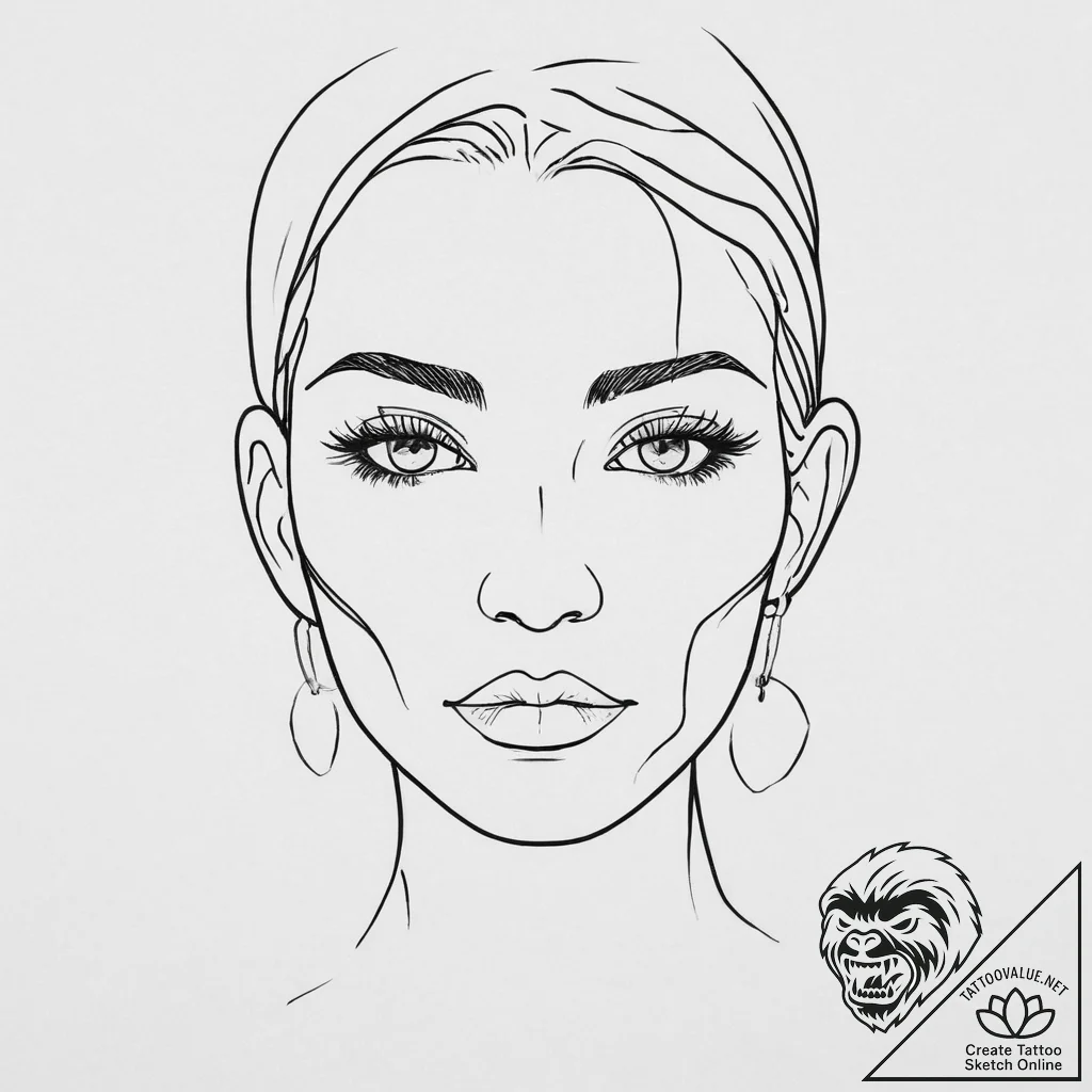 A single continuous line drawing of a face, t... - tattoo sketch (№1754440116_0, 06.08.2025 00:28) — tattoovalue.net