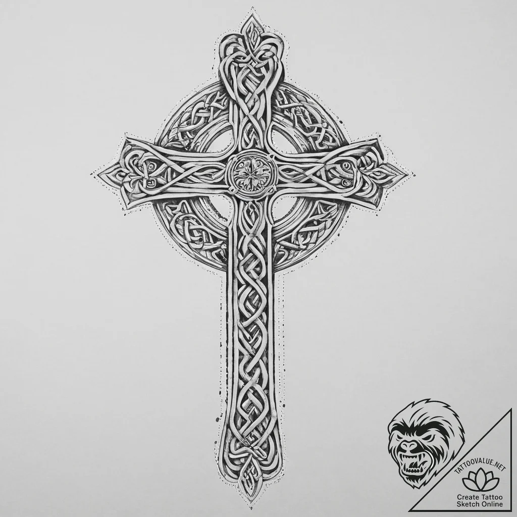 Tattoo design a 'celtic cross' with family na... - tattoo sketch (№1754440315_0, 06.08.2025 00:31) — tattoovalue.net