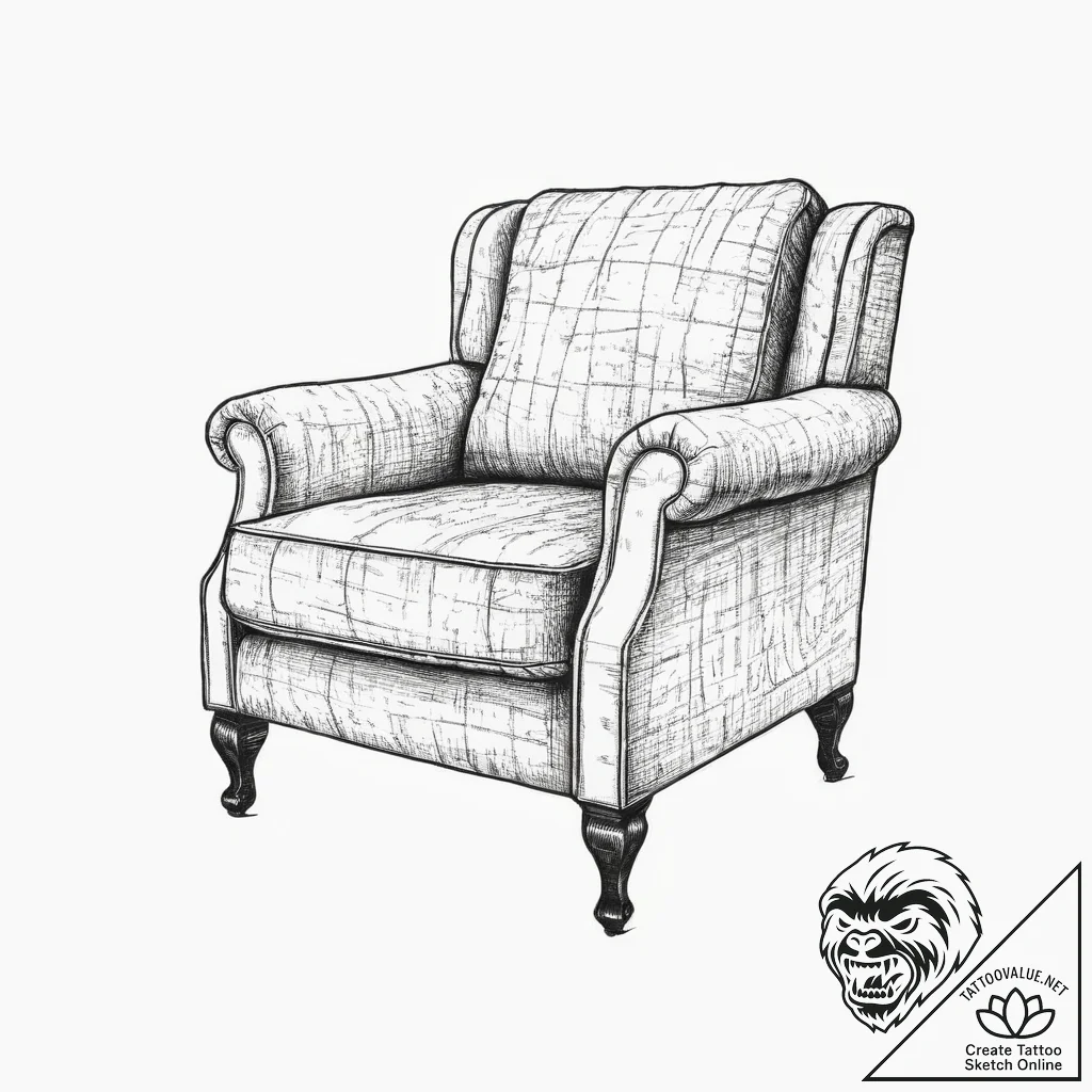 Tattoo sketch a comfortable armchair with a b... - tattoo sketch (№1754440515_0, 06.08.2025 00:35) — tattoovalue.net