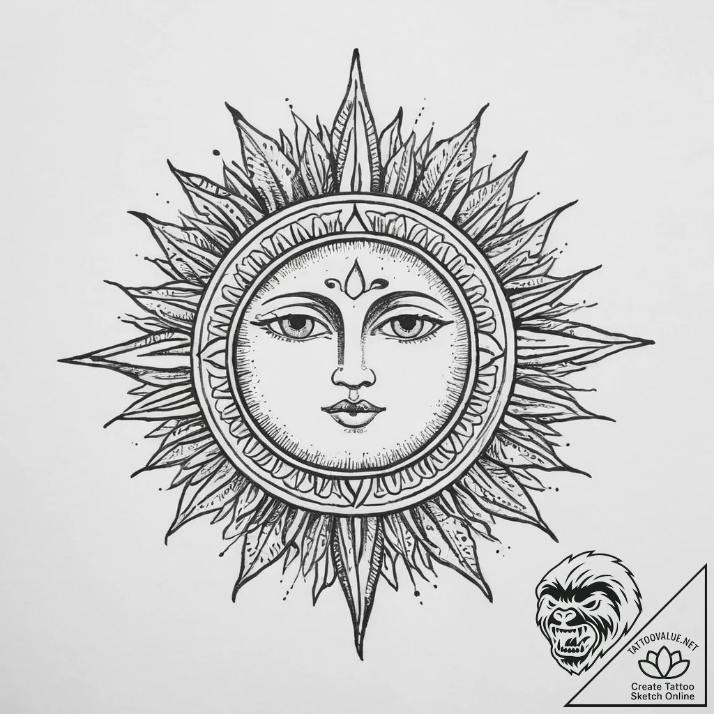 Tattoo design a stylized depiction of "the su... - tattoo sketch (№1754440911_0, 06.08.2025 00:41) — tattoovalue.net