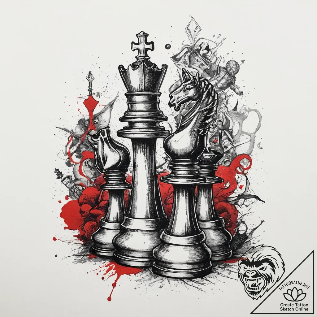 Chess piece (e.g., a knight defeating a pawn)... - tattoo sketch (№1754441507_0, 06.08.2025 00:51) — tattoovalue.net