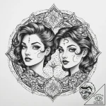 Tattoo sketch gemini faces dissolving into a… – tattoo sketch (№1754442305_0, 06.08.2025 01:05) — tattoovalue.net