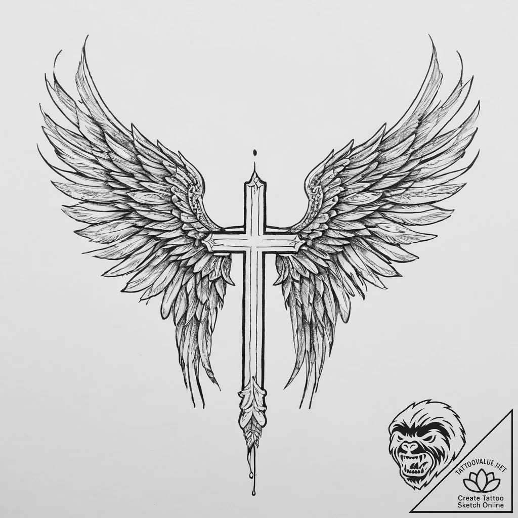 Tattoo sketch a guardian angel's wings unfurl... - tattoo sketch (№1754442904_0, 06.08.2025 01:15) — tattoovalue.net