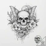 A moth on a skull, tattoo line art, fine line… – tattoo sketch (№1754444327_0, 06.08.2025 01:38) — tattoovalue.net