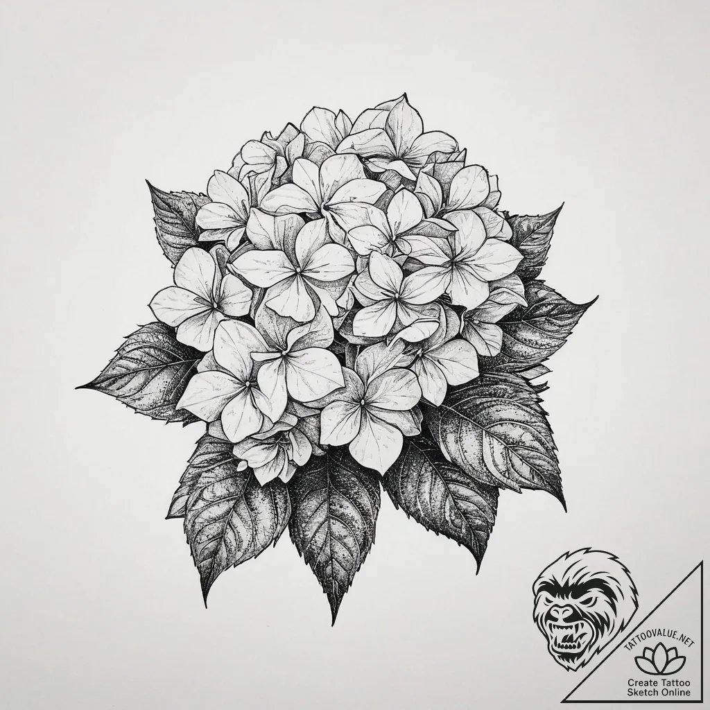 Hydrangea, tattoo line art, minimalist tattoo... - tattoo sketch (№1754444741_0, 06.08.2025 01:45) — tattoovalue.net