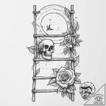 Ladder leaning on the moon, tattoo drawing ou… – tattoo sketch (№1754444945_0, 06.08.2025 01:49) — tattoovalue.net