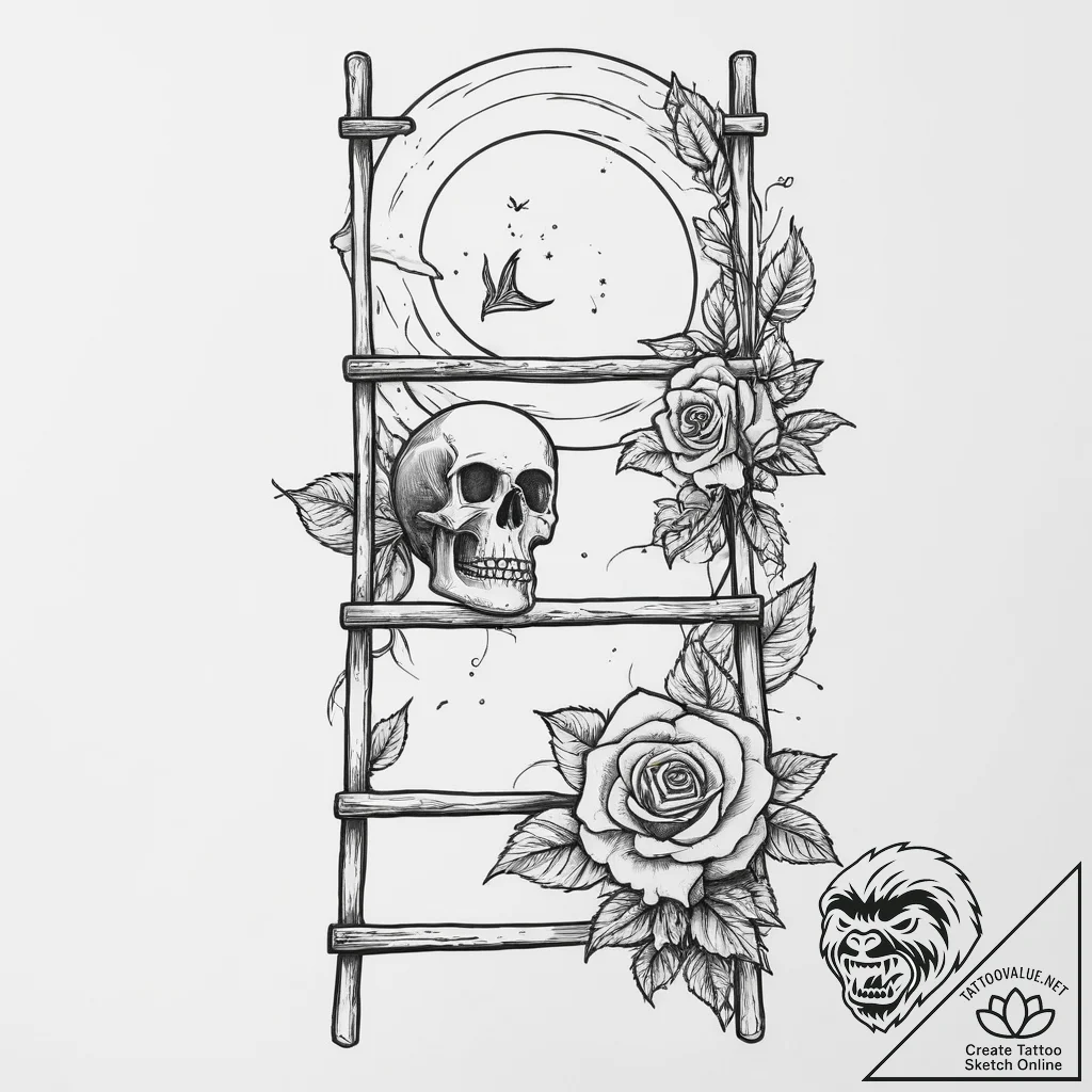 Ladder leaning on the moon, tattoo drawing ou... - tattoo sketch (№1754444945_0, 06.08.2025 01:49) — tattoovalue.net