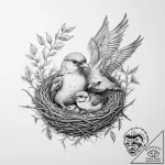 Tattoo sketch a mother bird feeding chicks in… – tattoo sketch (№1754445969_0, 06.08.2025 02:06) — tattoovalue.net