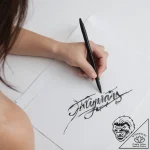 A person practicing calligraphy with a brush… – tattoo sketch (№1754446586_0, 06.08.2025 02:16) — tattoovalue.net