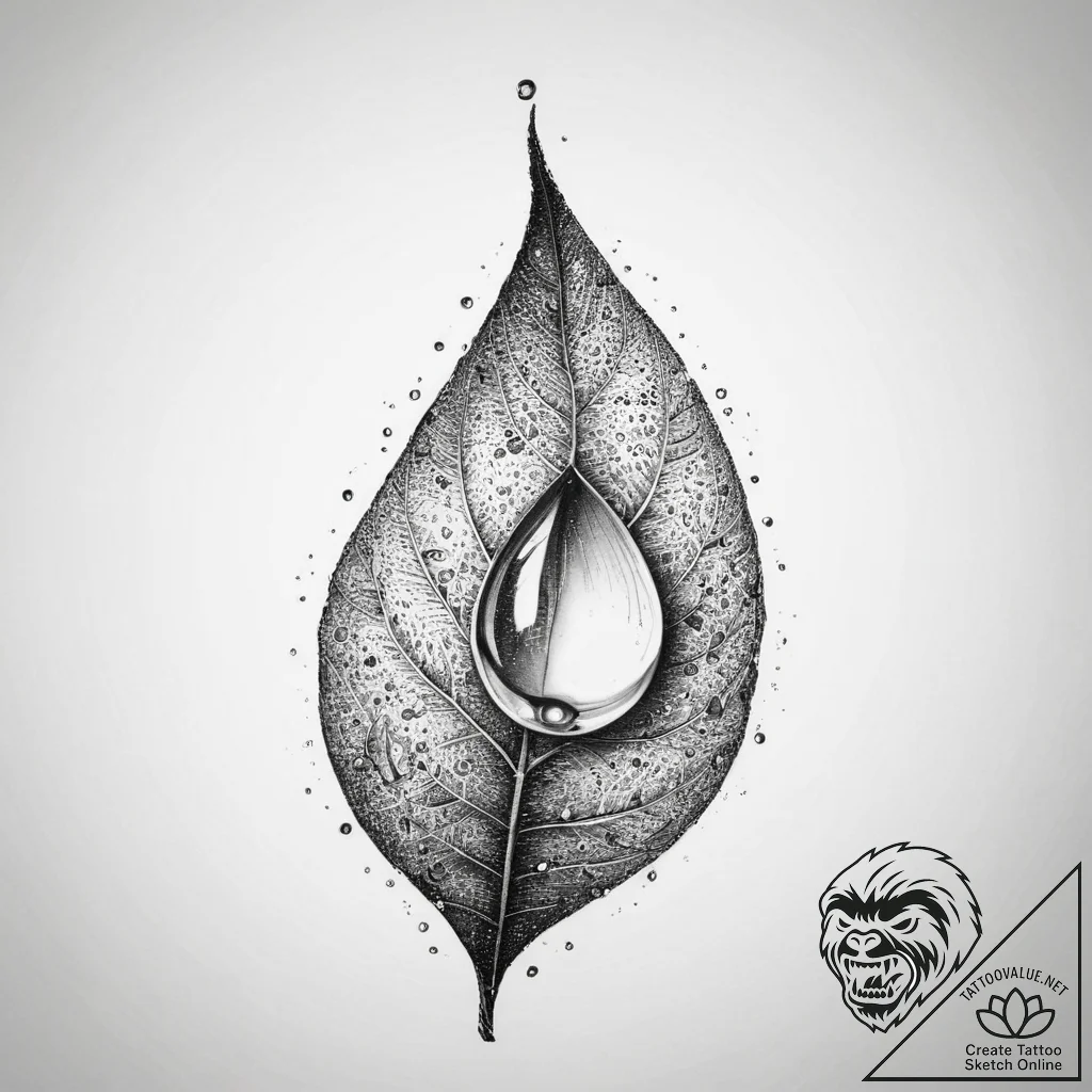 Tattoo design a single dewdrop glistening on... - tattoo sketch (№1754446995_0, 06.08.2025 02:23) — tattoovalue.net