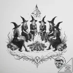 A coven of witches around a fire – tattoo sketch (№1754448852_0, 06.08.2025 02:54) — tattoovalue.net