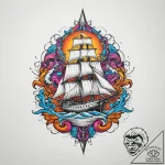 Frigate, tattoo drawing outline, vibrant colo… – tattoo sketch (№1754449060_0, 06.08.2025 02:57) — tattoovalue.net