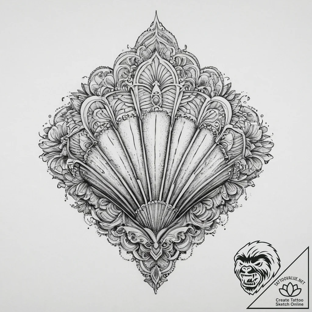 Shell, ink illustration for tattoo, ornamenta... - tattoo sketch (№1754449877_0, 06.08.2025 03:11) — tattoovalue.net