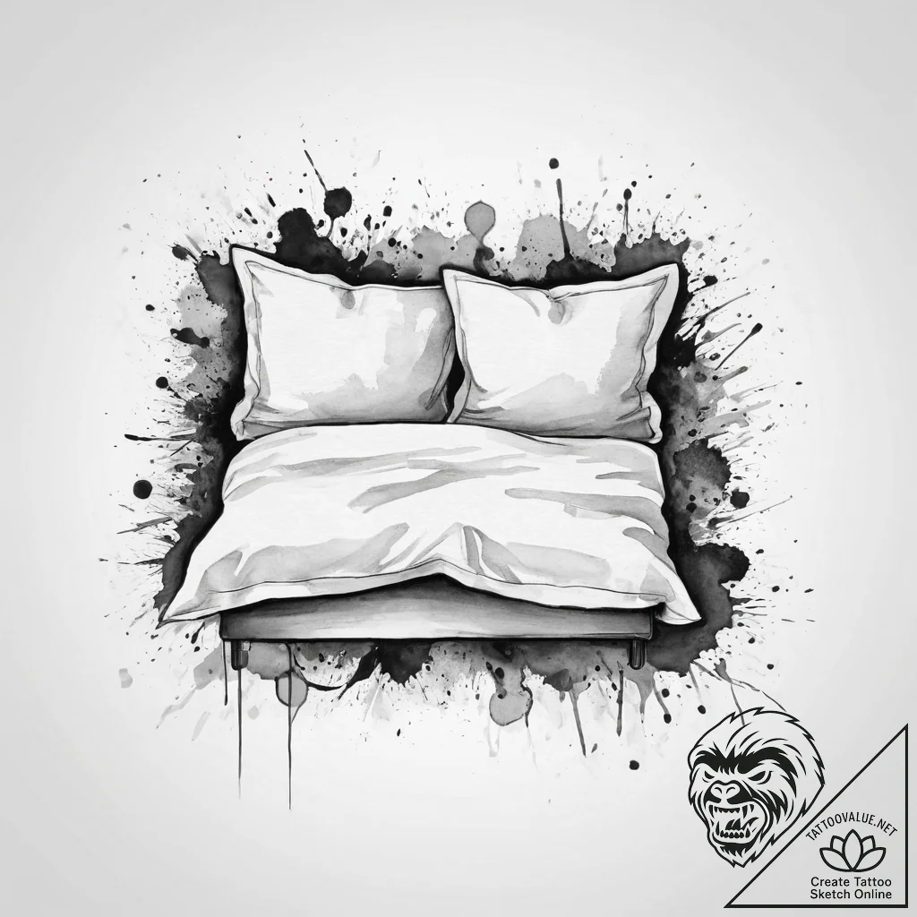 Tattoo sketch a simple bed with two pillows.,... - tattoo sketch (№1754451505_0, 06.08.2025 03:38) — tattoovalue.net