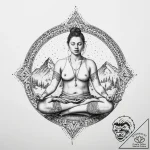 A person meditating in a silent, snowy landsc… – tattoo sketch (№1754451703_0, 06.08.2025 03:41) — tattoovalue.net