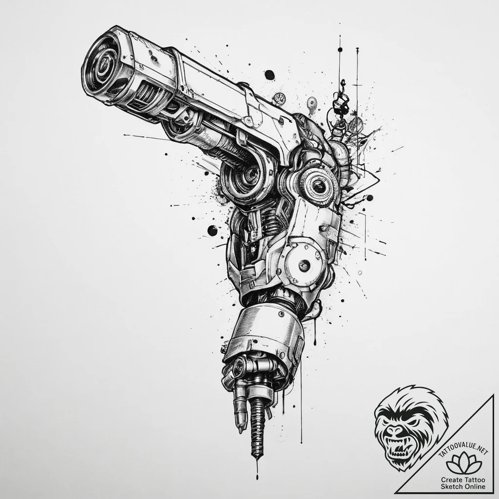 Robotic arm, tattoo flash sheet design, black... - tattoo sketch (№1754452102_0, 06.08.2025 03:48) — tattoovalue.net