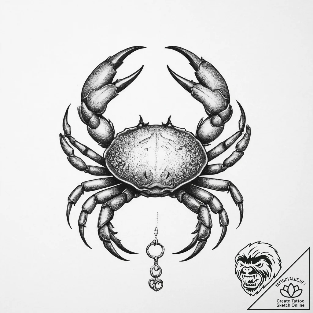 Tattoo design a cancer crab, with a small cha... - tattoo sketch (№1754452911_0, 06.08.2025 04:01) — tattoovalue.net