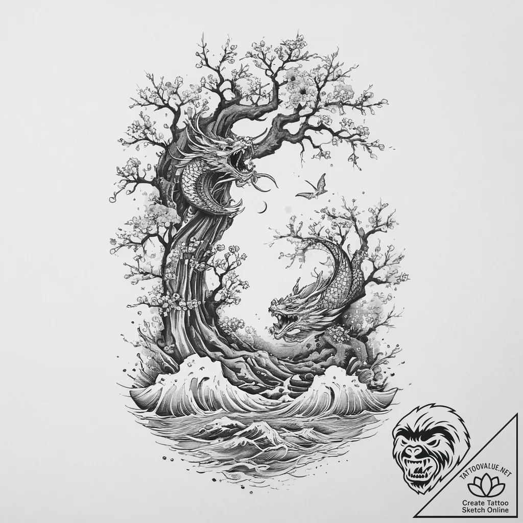 A floating island with a single tree, tattoo... - tattoo sketch (№1754453309_0, 06.08.2025 04:08) — tattoovalue.net