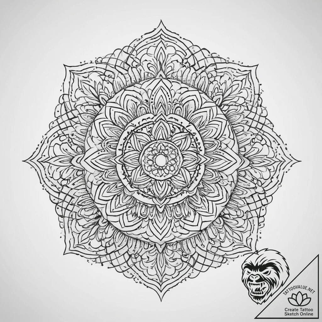 Tattoo design a complex mandala with a powerf... - tattoo sketch (№1754454316_0, 06.08.2025 04:25) — tattoovalue.net