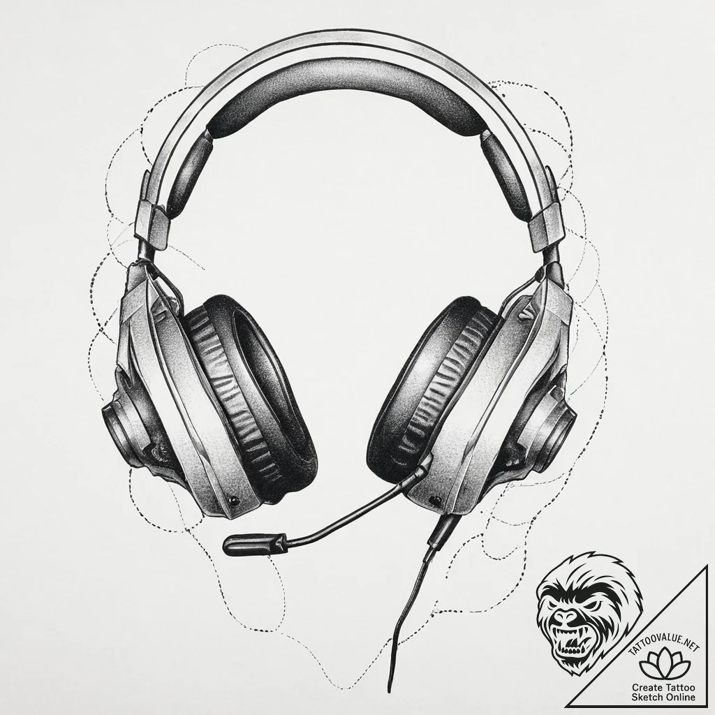 Tattoo design a gaming headset with a microph... - tattoo sketch (№1754454922_0, 06.08.2025 04:35) — tattoovalue.net