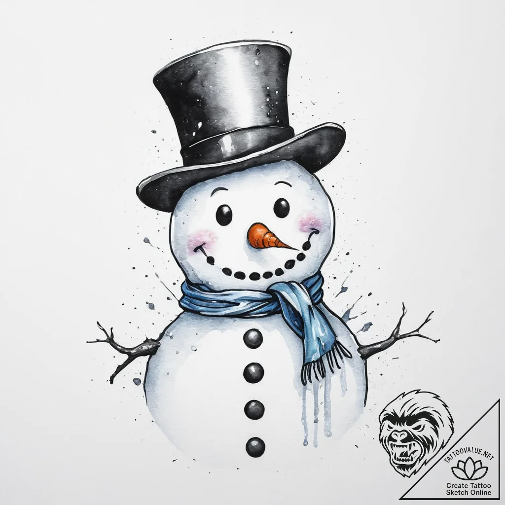A close-up of a melting snowman., tattoo line... - tattoo sketch (№1754455123_0, 06.08.2025 04:38) — tattoovalue.net