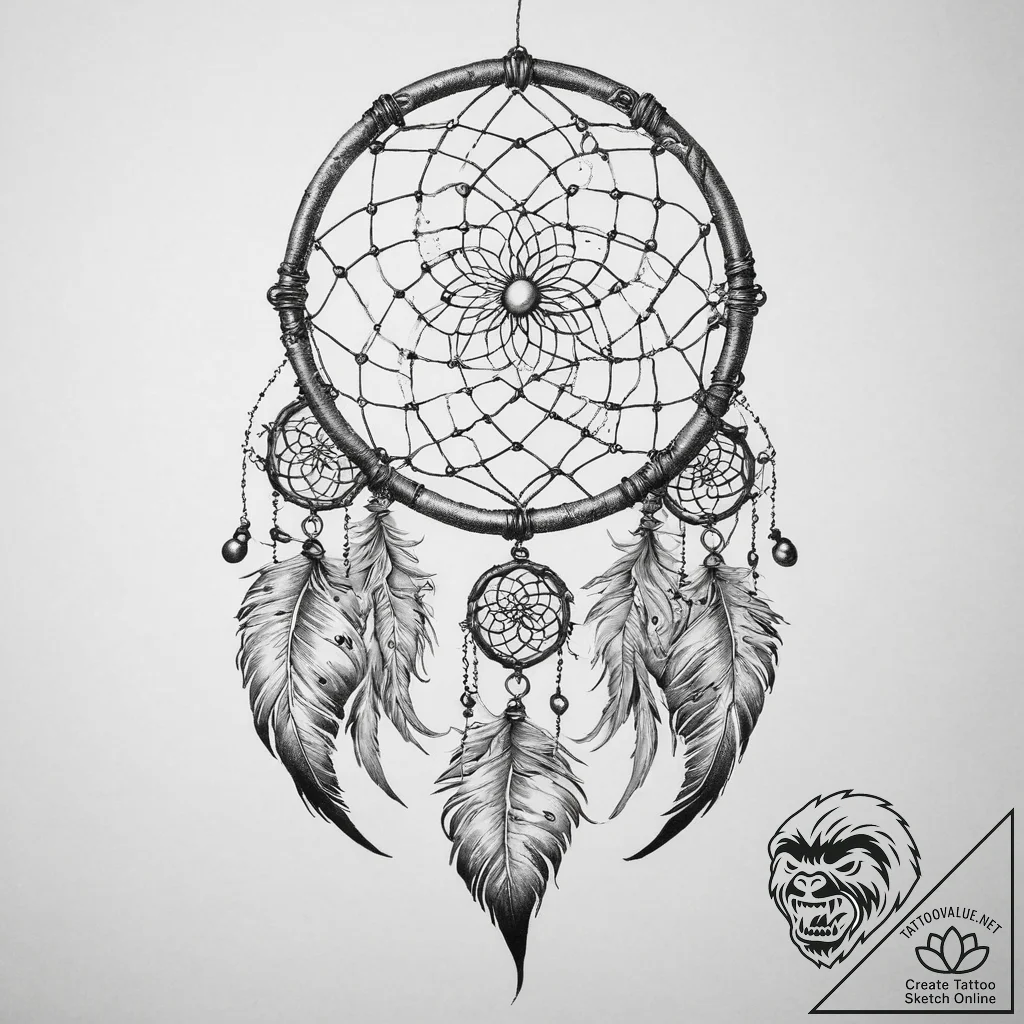 Tattoo sketch a dream catcher where the web c... - tattoo sketch (№1754455923_0, 06.08.2025 04:52) — tattoovalue.net