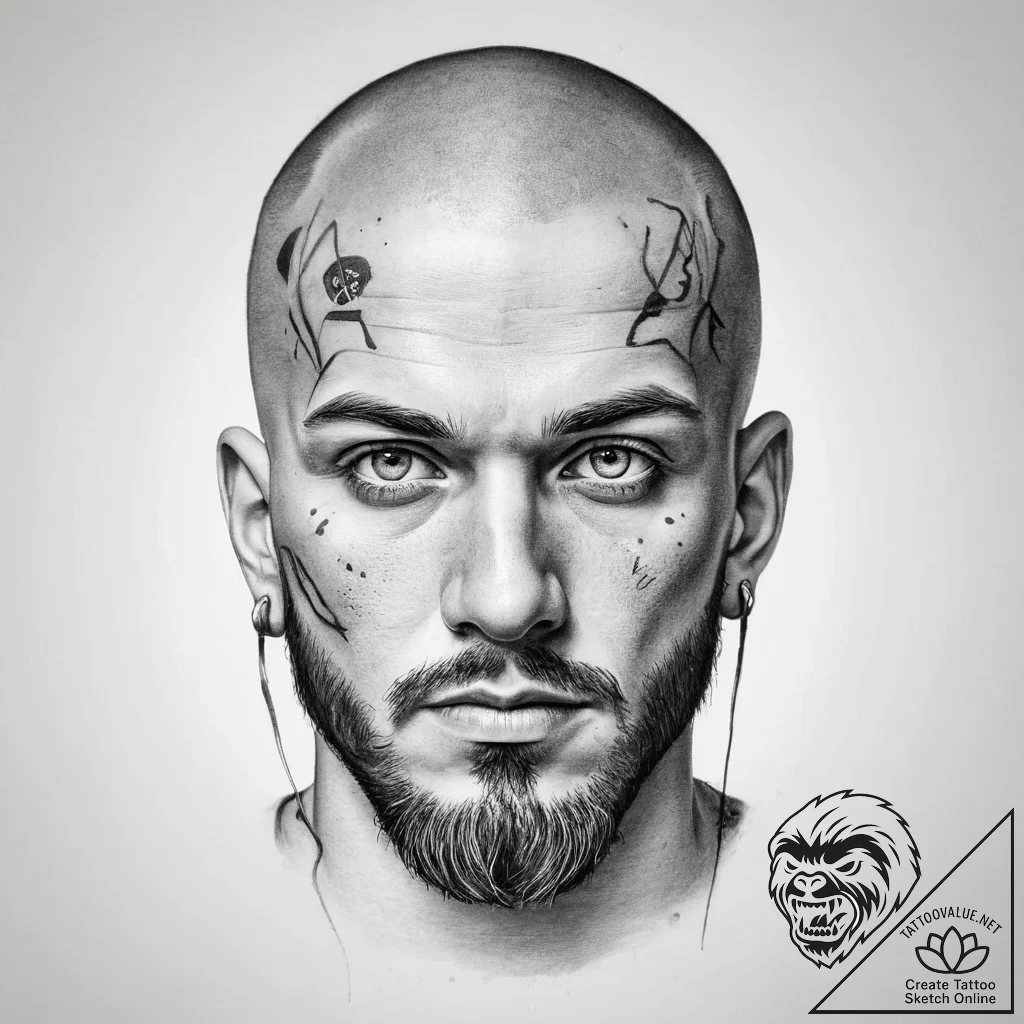 Tattoo design a "game face" portrait of an in... - tattoo sketch (№1754456323_0, 06.08.2025 04:58) — tattoovalue.net