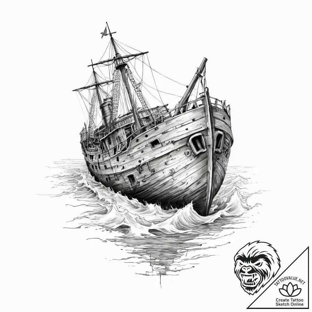 The eerie beauty of a shipwreck visible just... - tattoo sketch (№1754456524_0, 06.08.2025 05:02) — tattoovalue.net