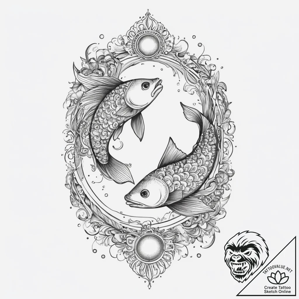 Tattoo design pisces fish with the "moon" tar... - tattoo sketch (№1754456924_0, 06.08.2025 05:08) — tattoovalue.net