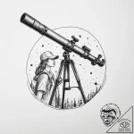 A person looking through a telescope at the n… – tattoo sketch (№1754457328_0, 06.08.2025 05:15) — tattoovalue.net