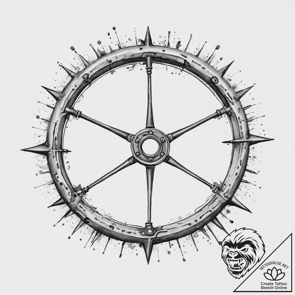 Steering wheel, tattoo flash sheet design, wa... - tattoo sketch (№1754457528_0, 06.08.2025 05:18) — tattoovalue.net