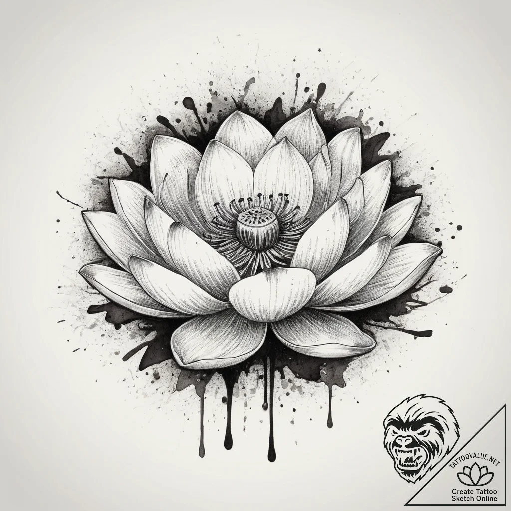 Tattoo design a sturdy and beautiful lotus fl... - tattoo sketch (№1754457729_0, 06.08.2025 05:22) — tattoovalue.net