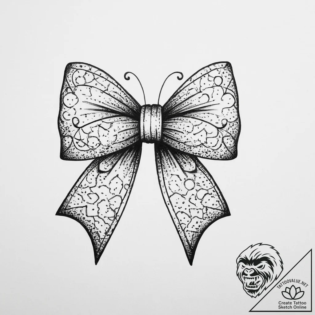 Bow, artistic tattoo sketch, black outline on... - tattoo sketch (№1754457934_0, 06.08.2025 05:25) — tattoovalue.net