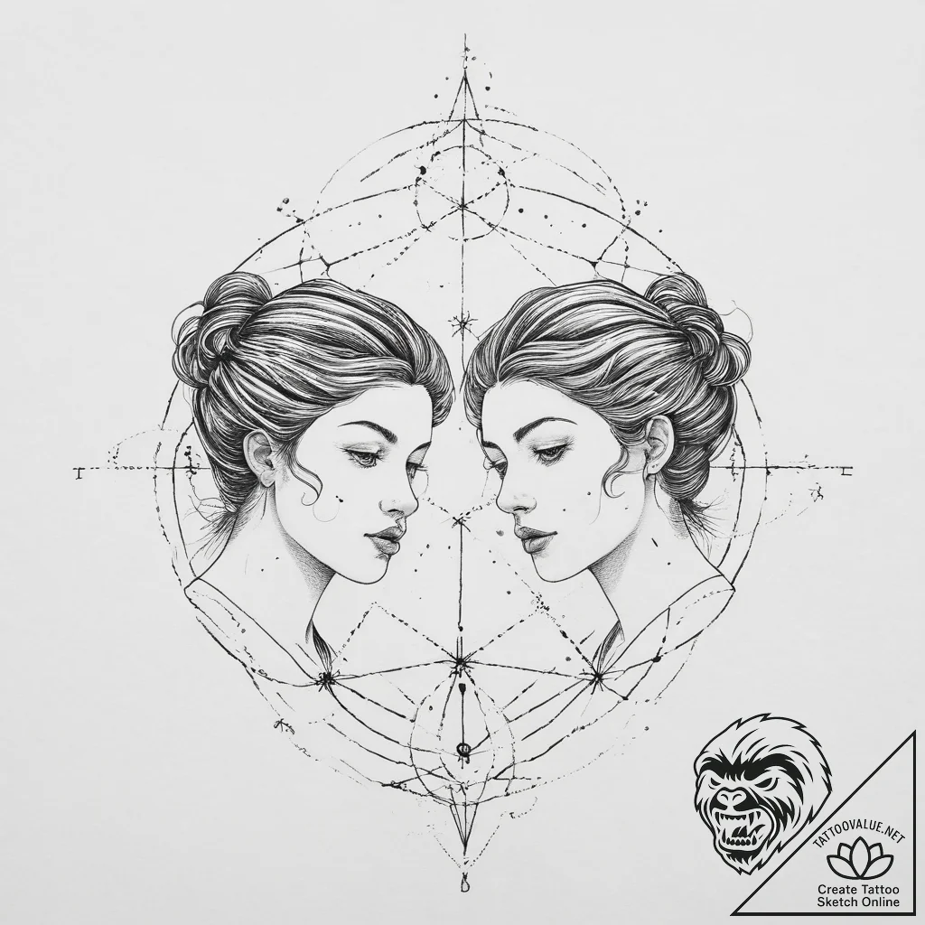 Tattoo sketch gemini constellation, lines con... - tattoo sketch (№1754458533_0, 06.08.2025 05:35) — tattoovalue.net