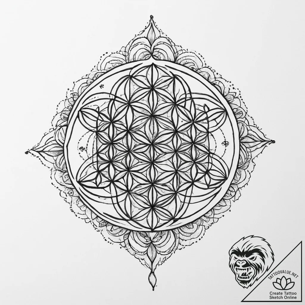Flower of life, ink illustration for tattoo,... - tattoo sketch (№1754458734_0, 06.08.2025 05:38) — tattoovalue.net