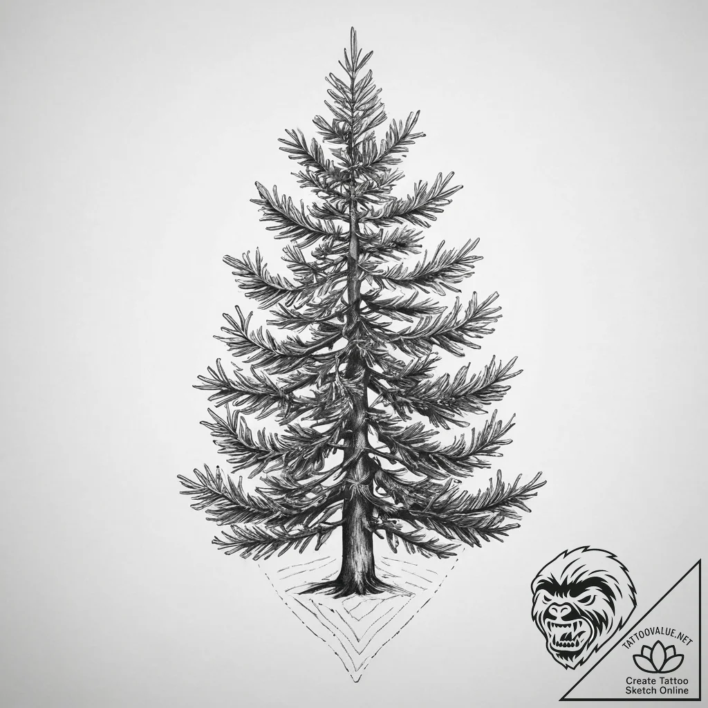 Spruce, tattoo drawing outline, on a clean wh... - tattoo sketch (№1754461336_0, 06.08.2025 06:22) — tattoovalue.net