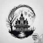 Tattoo sketch a haunted mansion silhouette ag… – tattoo sketch (№1754461936_0, 06.08.2025 06:32) — tattoovalue.net