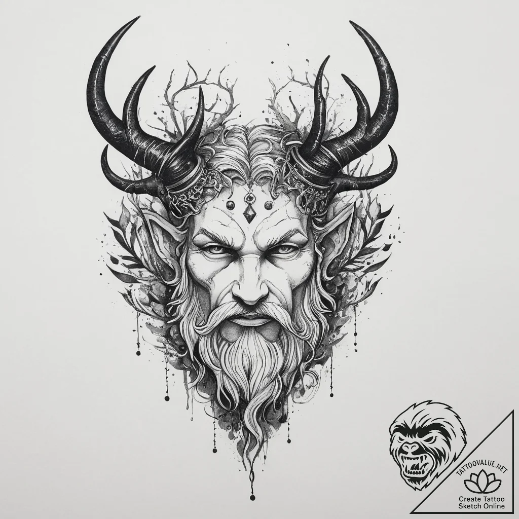 A dark, mysterious tattoo sketch of veles, th... - tattoo sketch (№1754462137_0, 06.08.2025 06:35) — tattoovalue.net