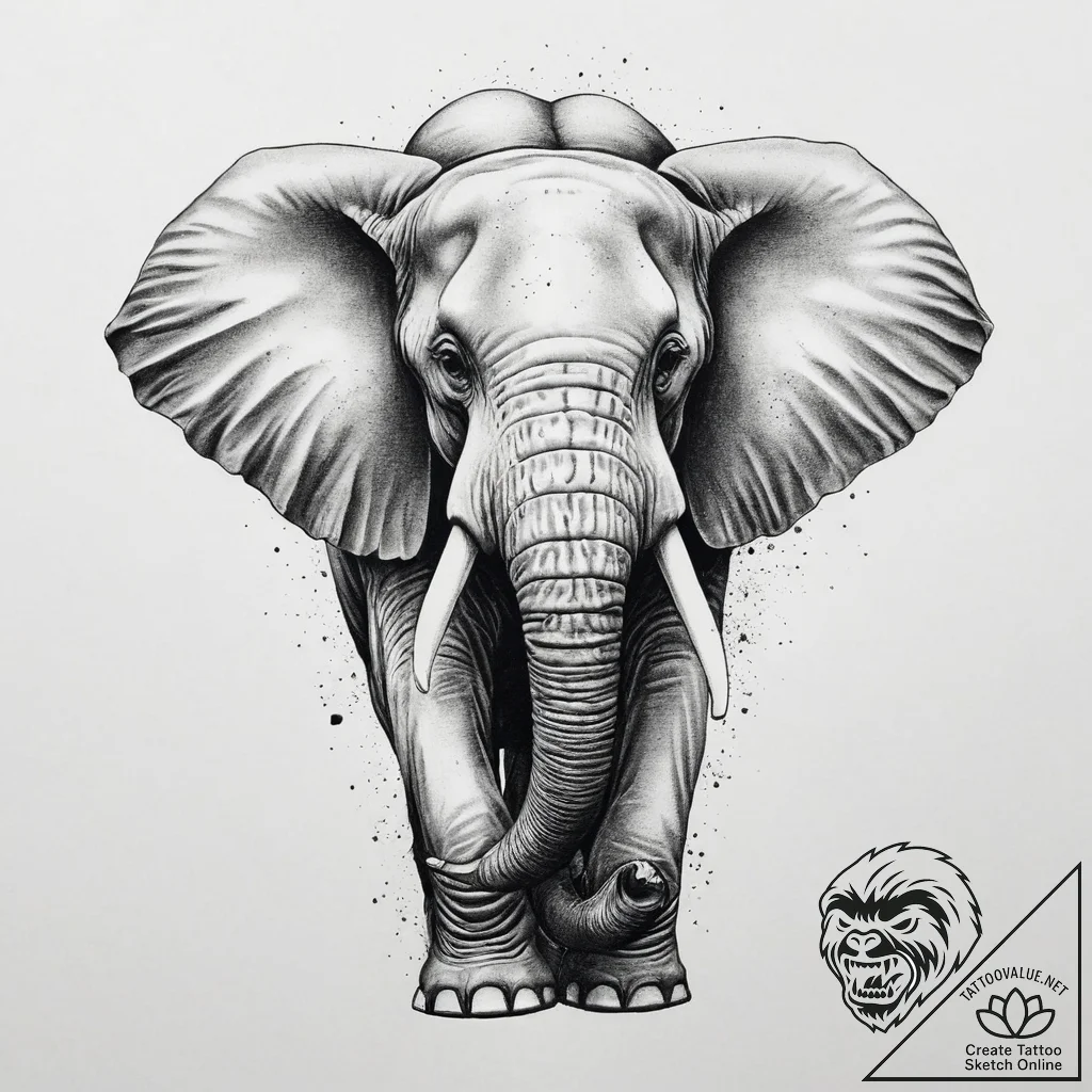 Elephant, ink illustration for tattoo, realis... - tattoo sketch (№1754462539_0, 06.08.2025 06:42) — tattoovalue.net
