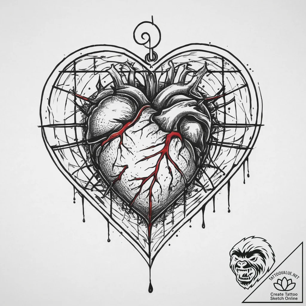 Tattoo design a stylized heart protected by a... - tattoo sketch (№1754462744_0, 06.08.2025 06:45) — tattoovalue.net