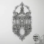 The inside of an old, abandoned church, with… – tattoo sketch (№1754462945_0, 06.08.2025 06:49) — tattoovalue.net