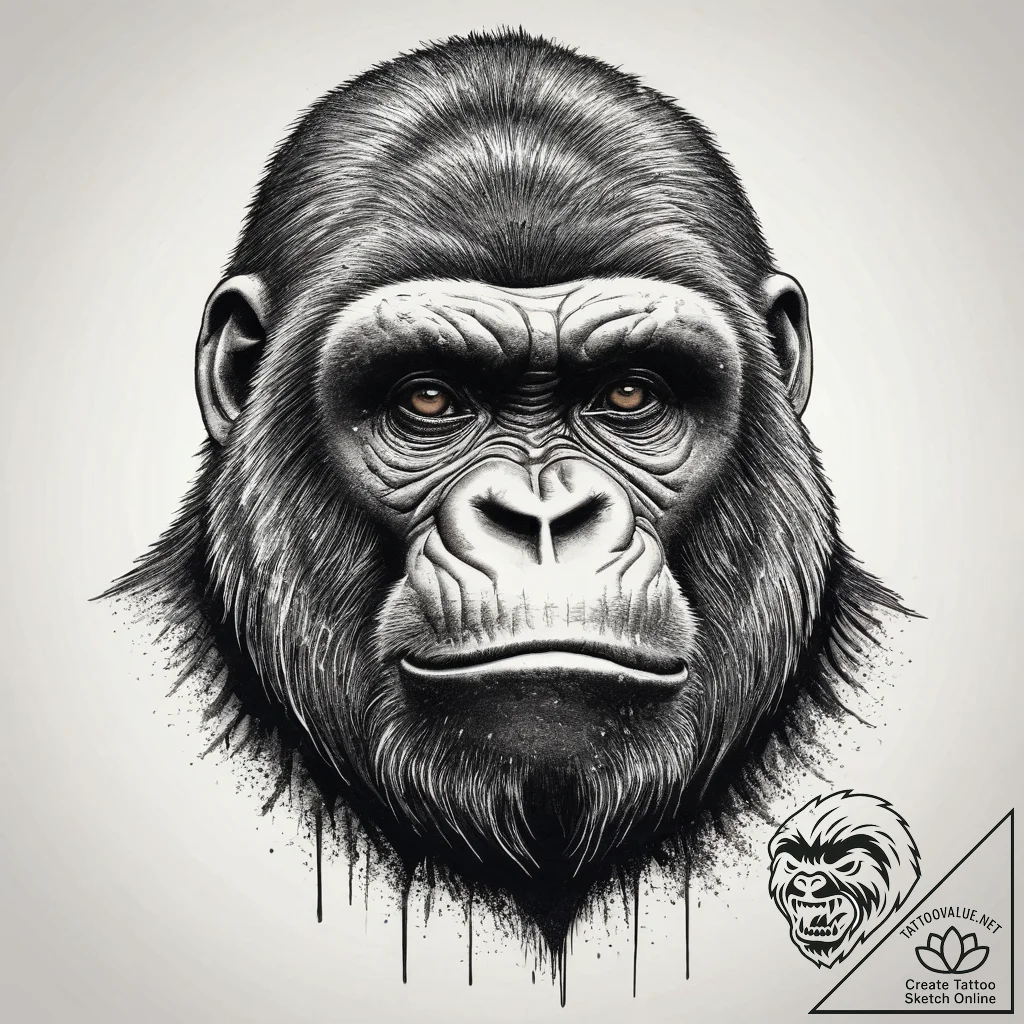 A silverback gorilla looking thoughtfully int... - tattoo sketch (№1754464555_0, 06.08.2025 07:15) — tattoovalue.net
