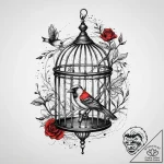 Bird and cage, tattoo flash sheet design, bla… – tattoo sketch (№1754465361_0, 06.08.2025 07:29) — tattoovalue.net