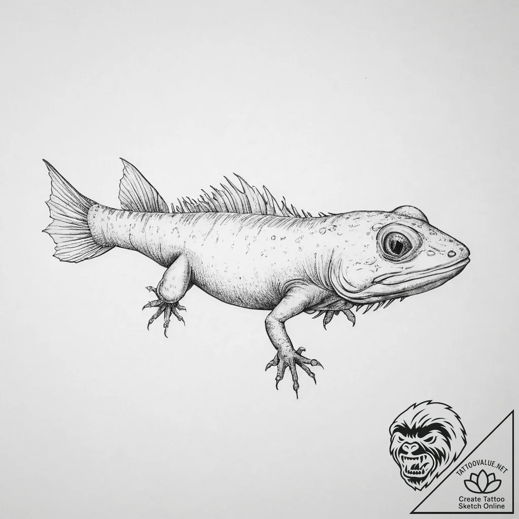 An axolotl - tattoo sketch (№1754465802_0, 06.08.2025 07:36) — tattoovalue.net
