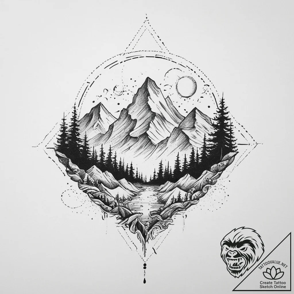 Tattoo sketch a pixelated mountain range with... - tattoo sketch (№1754466002_0, 06.08.2025 07:40) — tattoovalue.net