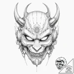 Cyberpunk oni mask – tattoo sketch (№1754468616_0, 06.08.2025 08:23) — tattoovalue.net