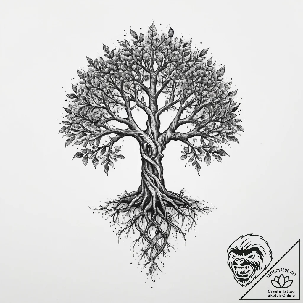 Yggdrasil (tree of life), tattoo sketch desig... - tattoo sketch (№1754469419_0, 06.08.2025 08:36) — tattoovalue.net