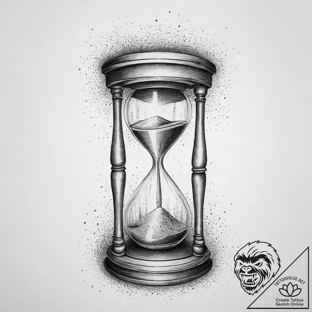 An hourglass filled with city dust instead of... - tattoo sketch (№1754469620_0, 06.08.2025 08:40) — tattoovalue.net