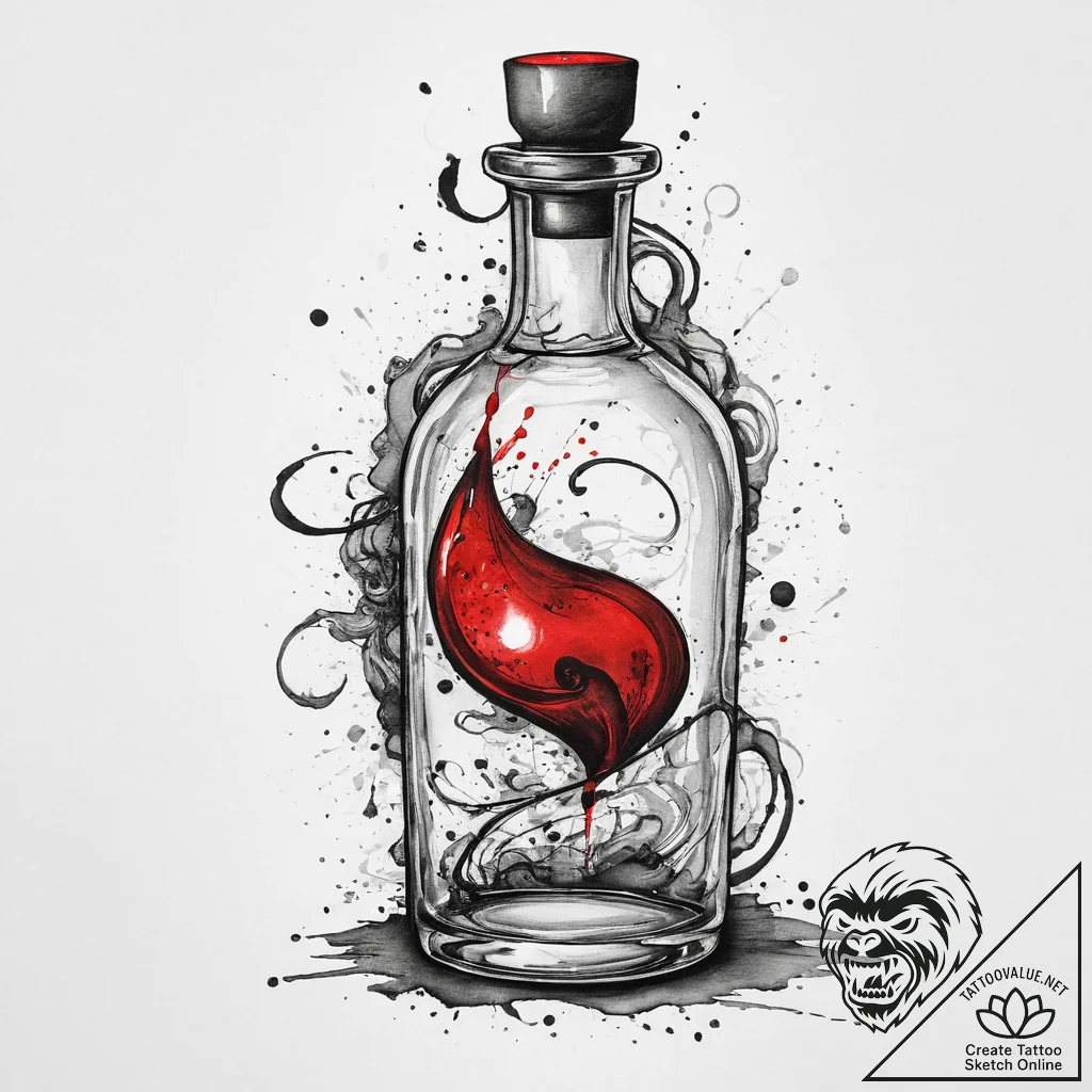 Tattoo design a magic potion bottle with a sw... - tattoo sketch (№1754471235_0, 06.08.2025 09:07) — tattoovalue.net